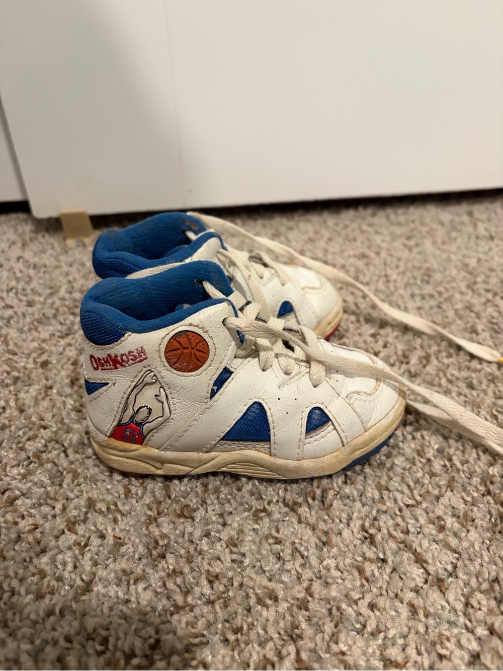 Retro OshKosh B’Gosh Kids Basketball High-Top Sneakers – White, Blue & Red
